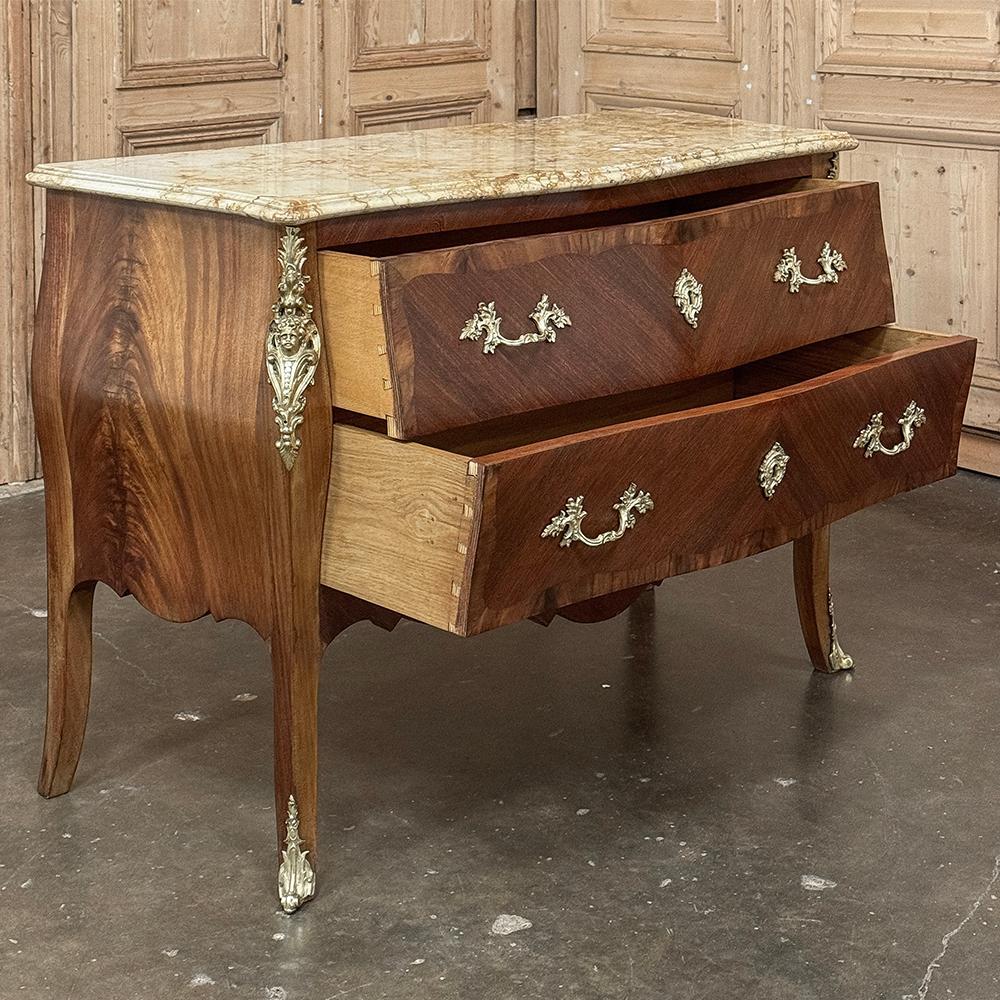 Francese Antique French Louis XV Bombe Marble Top Commode in vendita