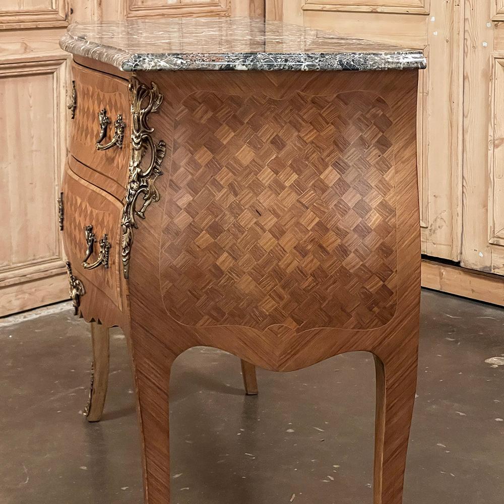Antique French Louis XV Bombe Marble Top Parquet Commode For Sale 3