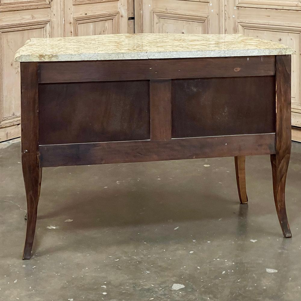 Antique French Louis XV Bombe Marquetry Marble Top Commode For Sale 13
