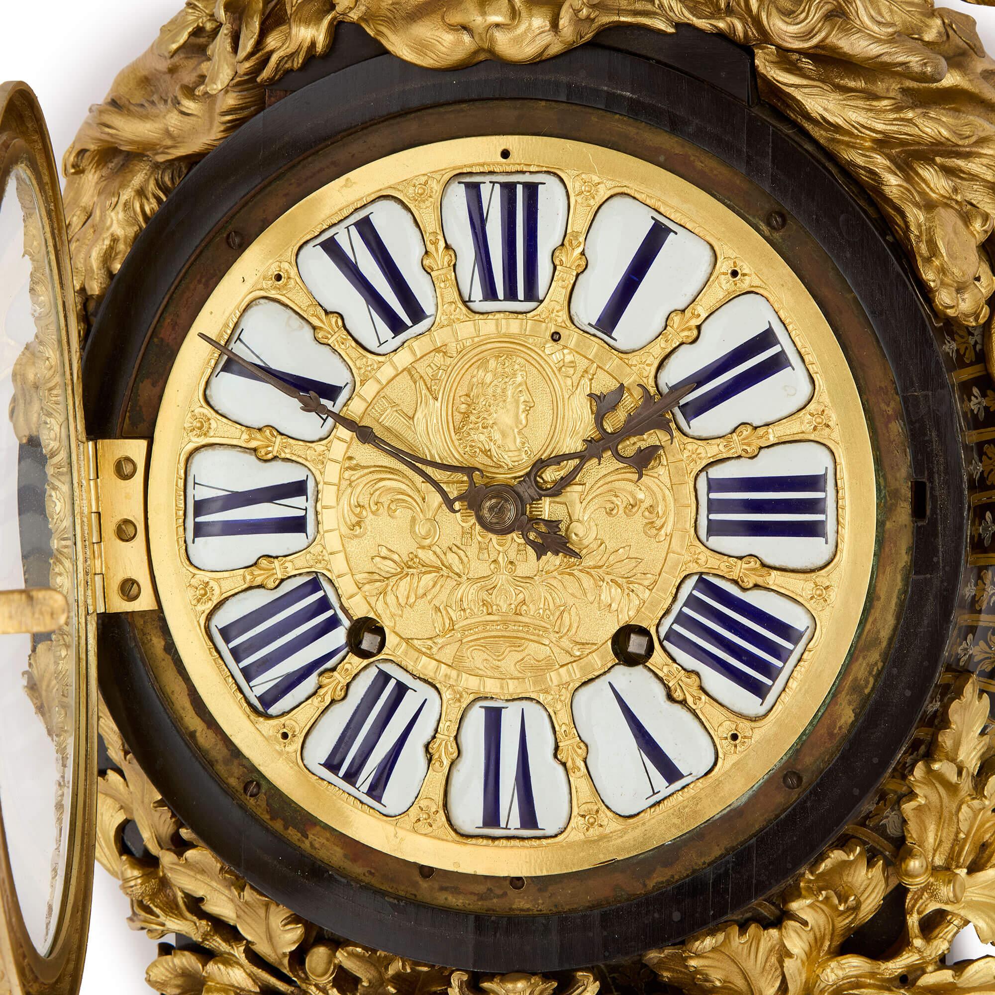 Antique French Louis XV Boulle Marquetry Ormolu Wall Clock Barometer For Sale 4