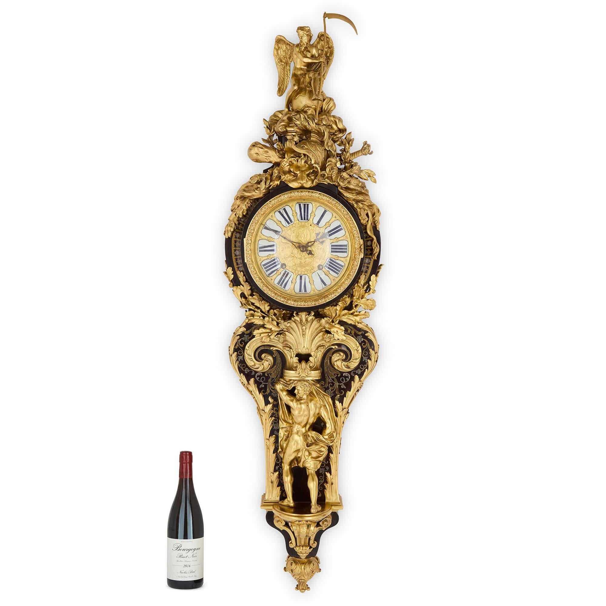 Antique French Louis XV Boulle Marquetry Ormolu Wall Clock Barometer For Sale 6