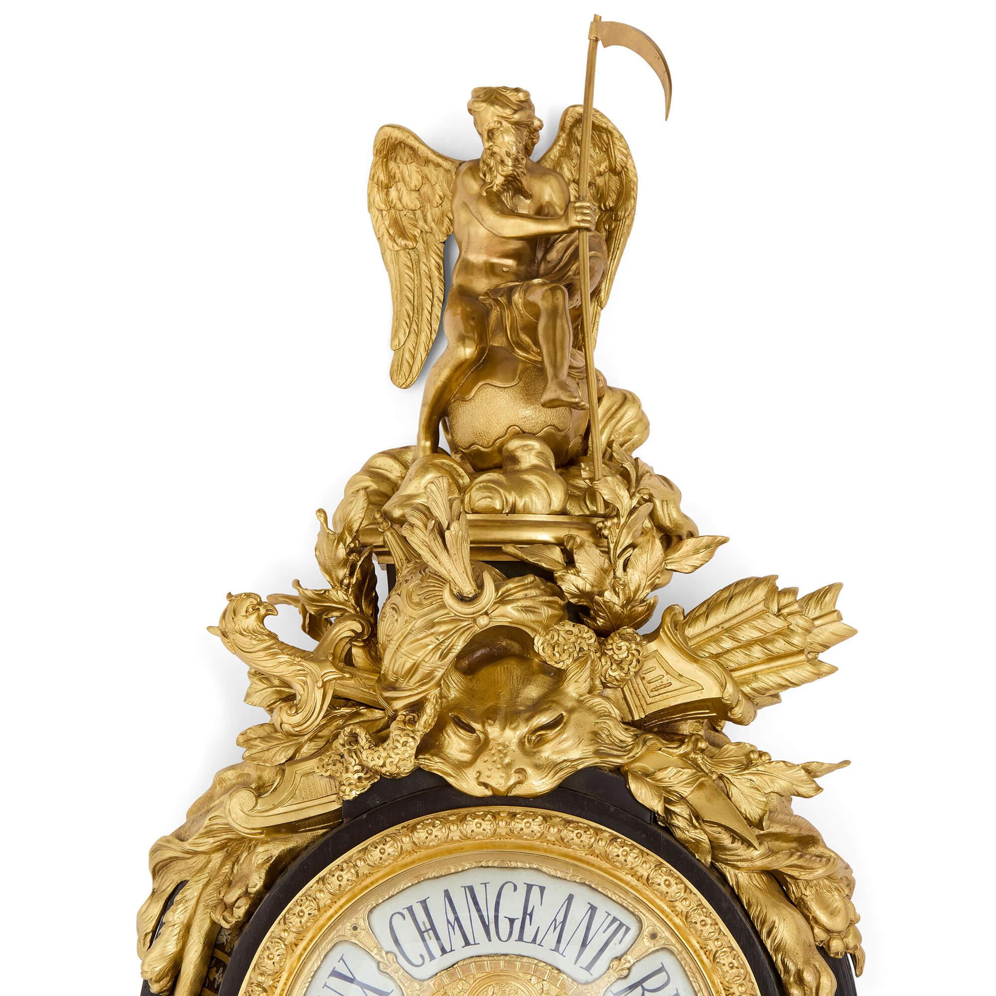 Antique French Louis XV Boulle Marquetry Ormolu Wall Clock Barometer In Good Condition For Sale In London, GB