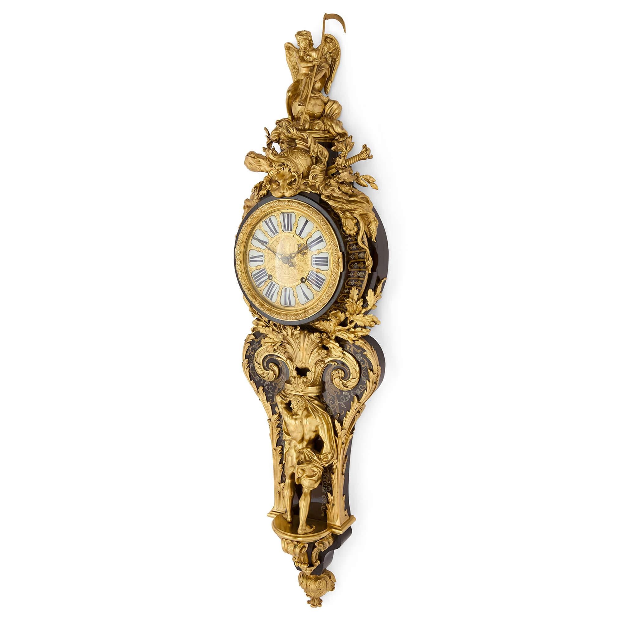 Antique French Louis XV Boulle Marquetry Ormolu Wall Clock Barometer For Sale 2