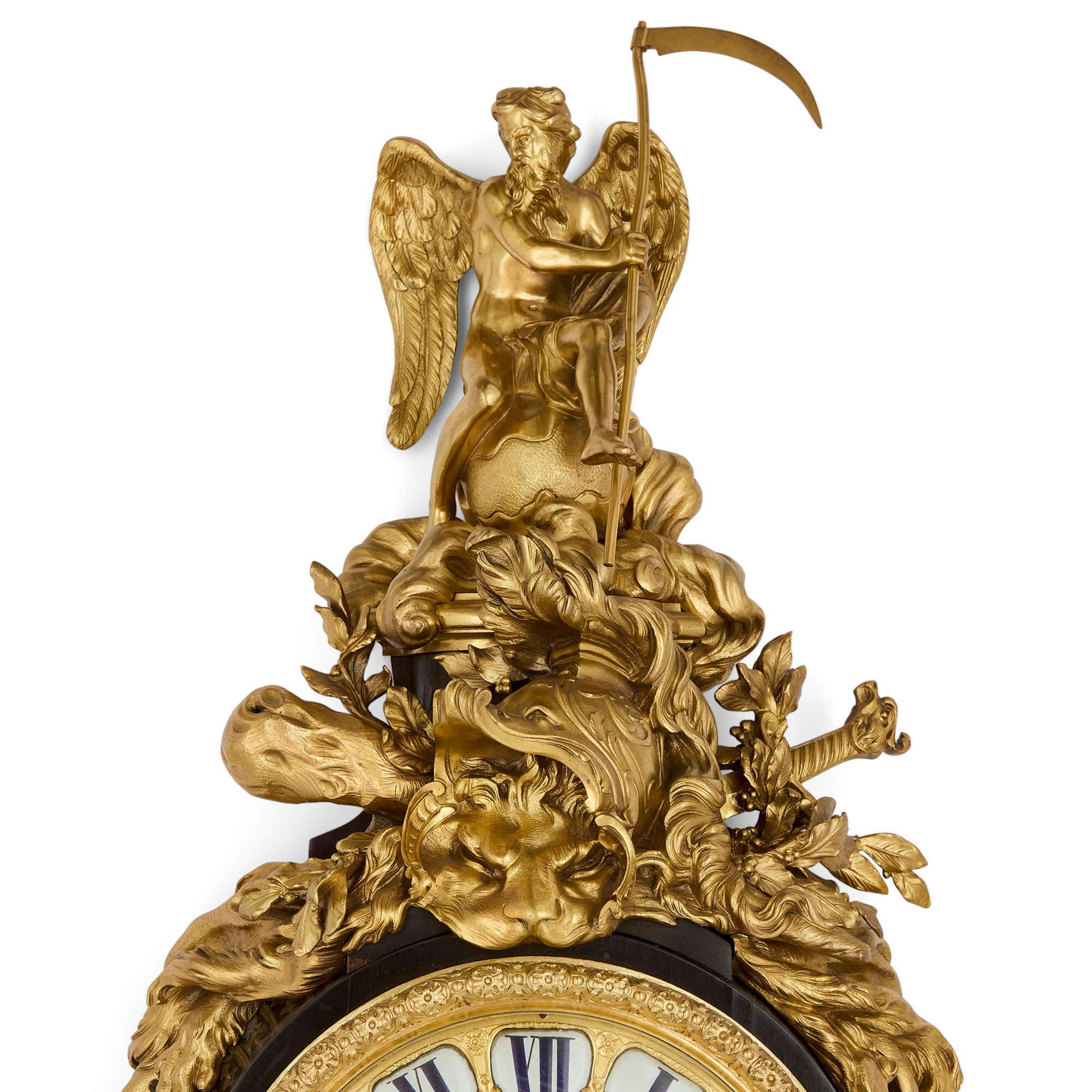 Antique French Louis XV Boulle Marquetry Ormolu Wall Clock Barometer For Sale 3
