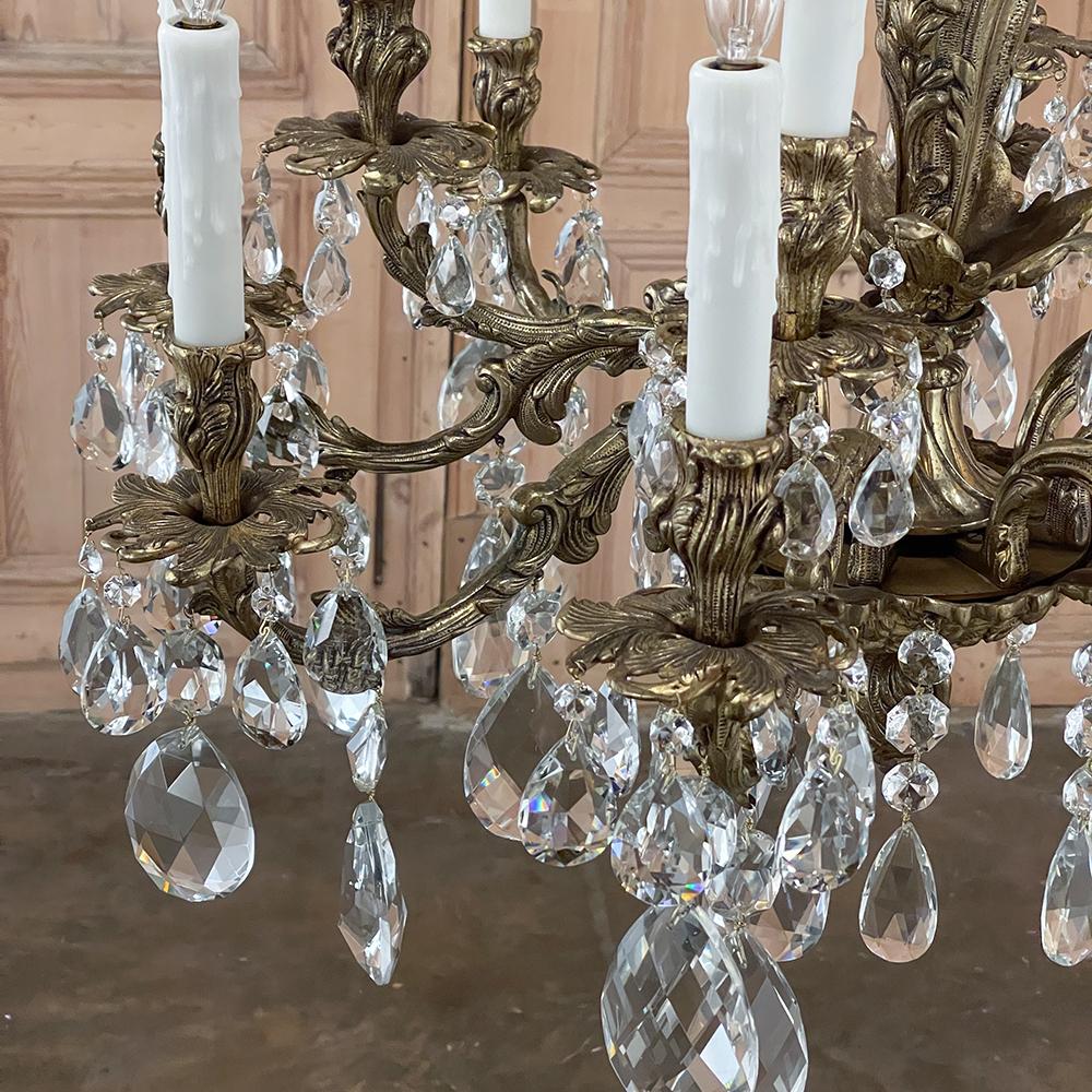 Antique French Louis XV Bronze and Crystal Chandelier 10