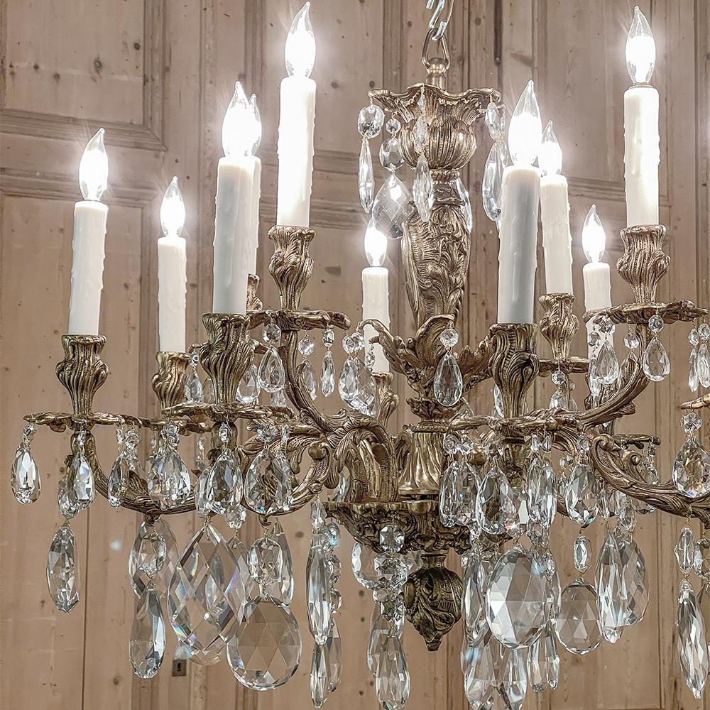 Hand-Crafted Antique French Louis XV Bronze and Crystal Chandelier