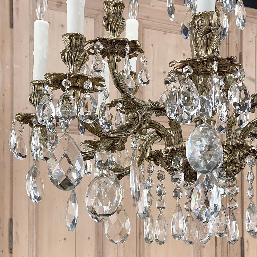 Antique French Louis XV Bronze and Crystal Chandelier In Good Condition In Dallas, TX