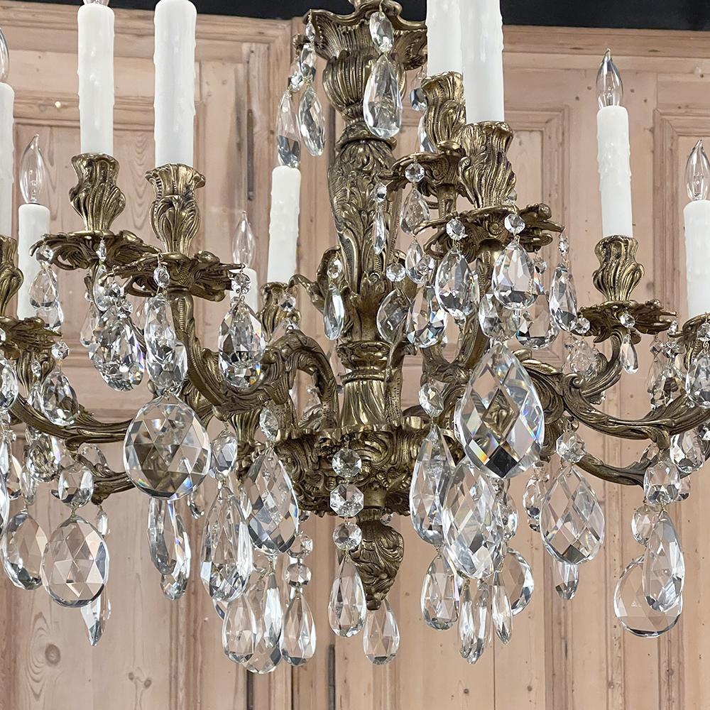 20th Century Antique French Louis XV Bronze and Crystal Chandelier