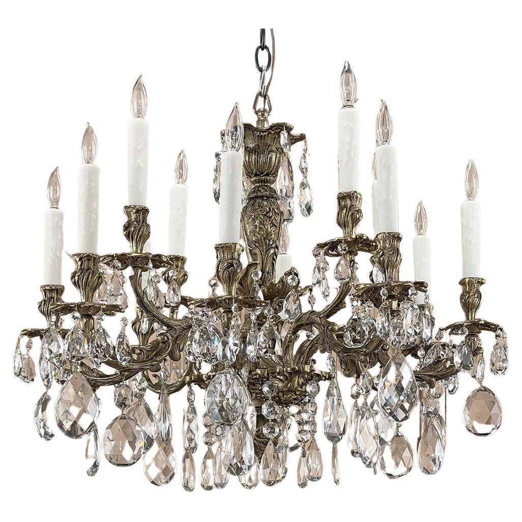 Antique French Louis XV Bronze and Crystal Chandelier For Sale at 1stDibs