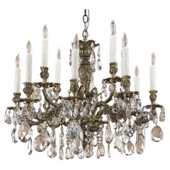 Antique French Louis XV Bronze and Crystal Chandelier