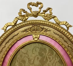 Antique French Louis XV Bronze D' Ore Enamel Desktop Picture Frame, Circa 1890.