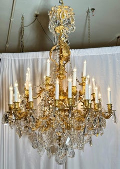Antique French Louis XV Bronze D'Oré and Cut Crystal Chandelier, Circa 1890's.