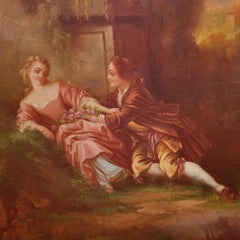 Antique French Louis XV Bronze D'ore Firescreen with Hand Painting, circa 1870