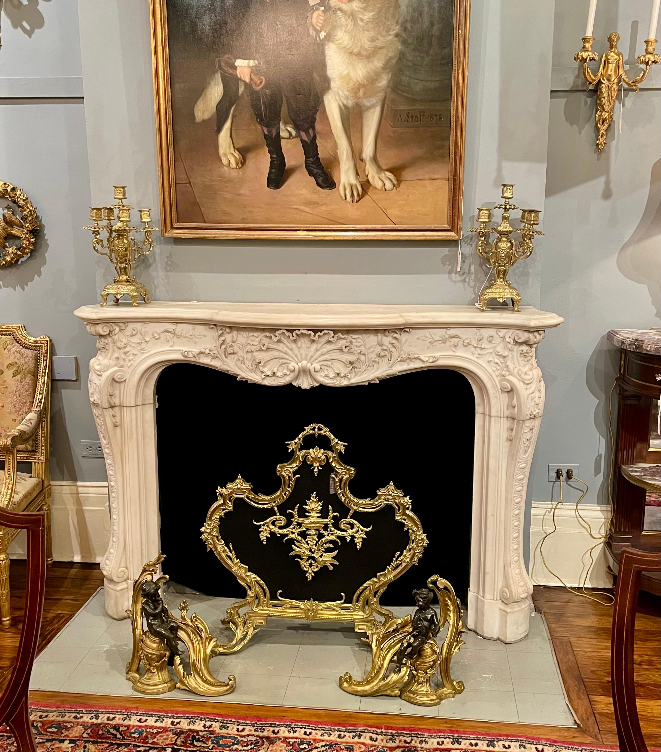 Antique French Louis XV Bronze D'Oré & Patinated Bronze Chenets, Circa 1880. For Sale 8