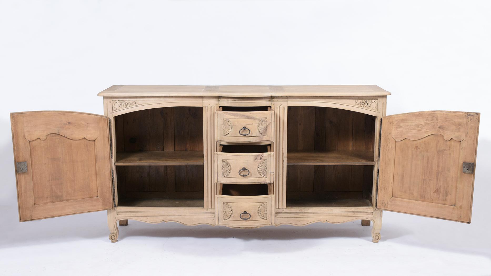 Wood 19th Century Louis XV Walnut Buffet with Hand-Carved Details and Iron Accents