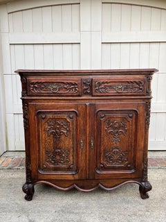 Antique French Louis XV Buffet Sideboard Cabinet Carved Oak Server c1920