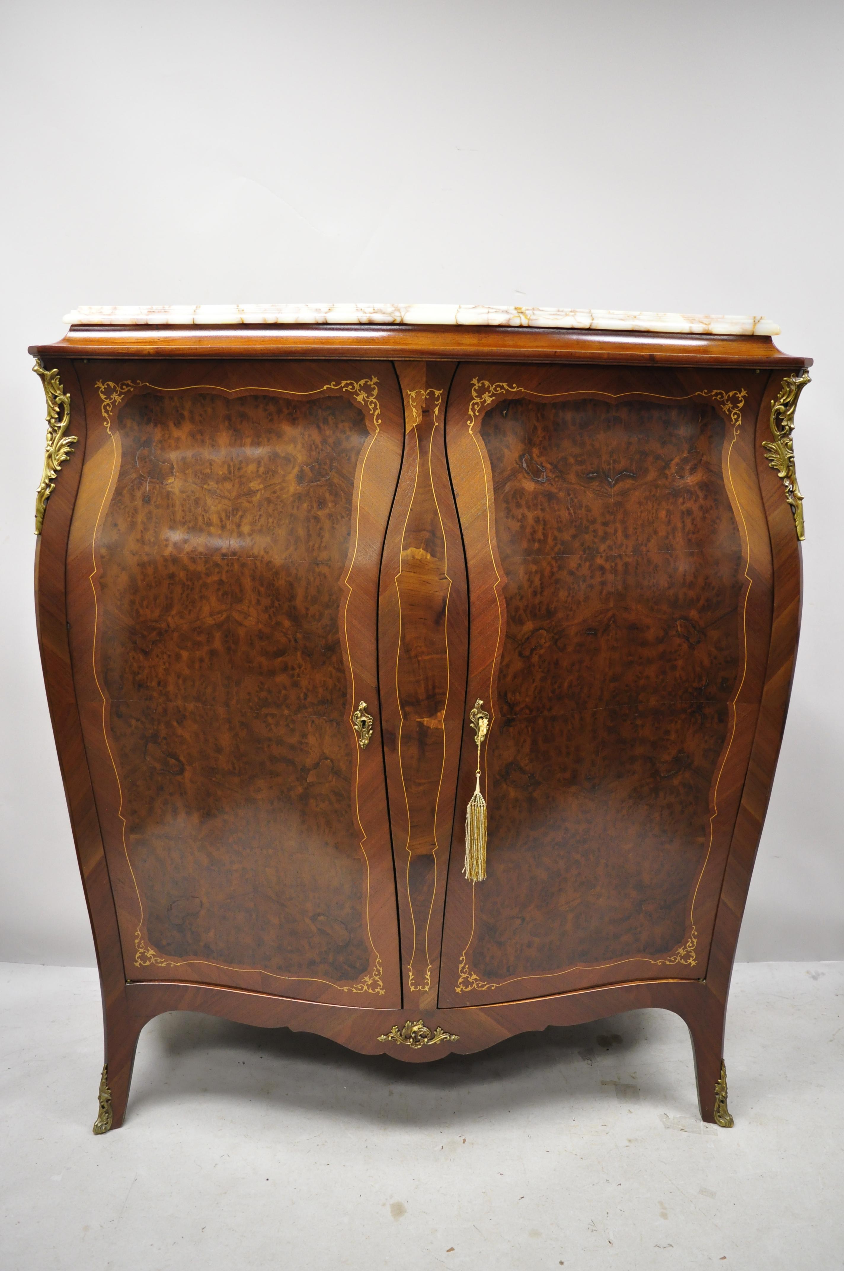 Antique French Louis XV Burlwood Italian Bombe Wardrobe Armoire Dresser Cabinet 7