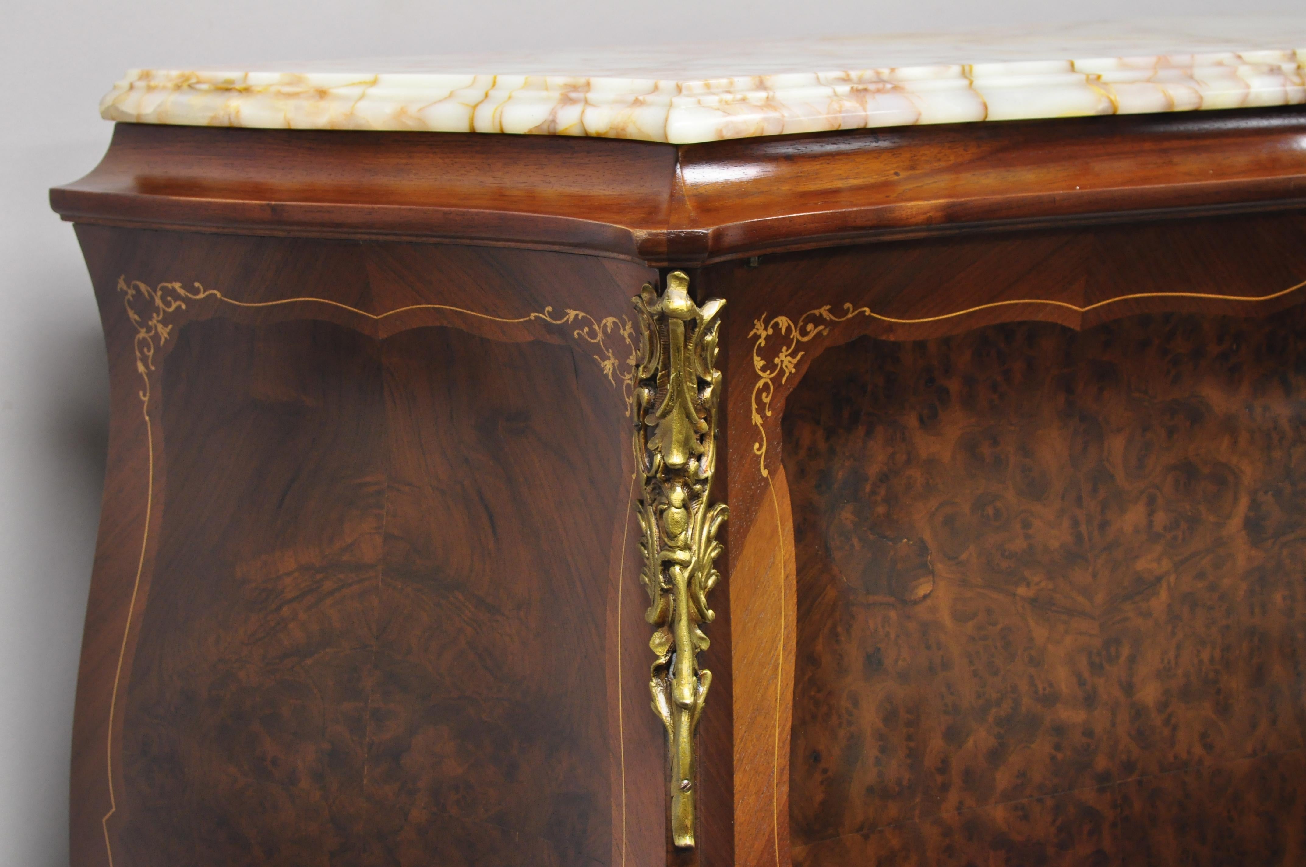 Onyx Antique French Louis XV Burlwood Italian Bombe Wardrobe Armoire Dresser Cabinet