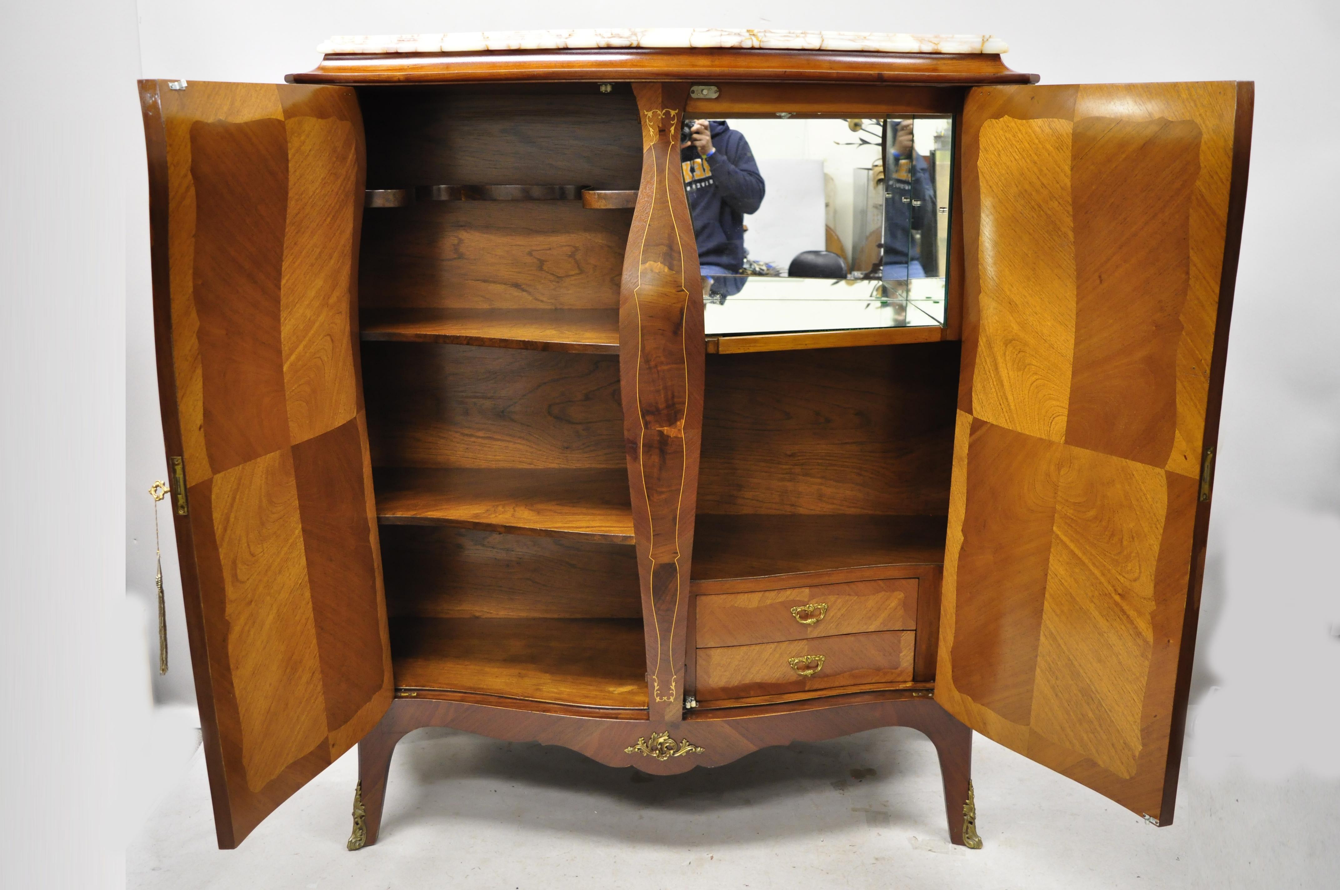 Antique French Louis XV Burlwood Italian Bombe Wardrobe Armoire Dresser Cabinet 3