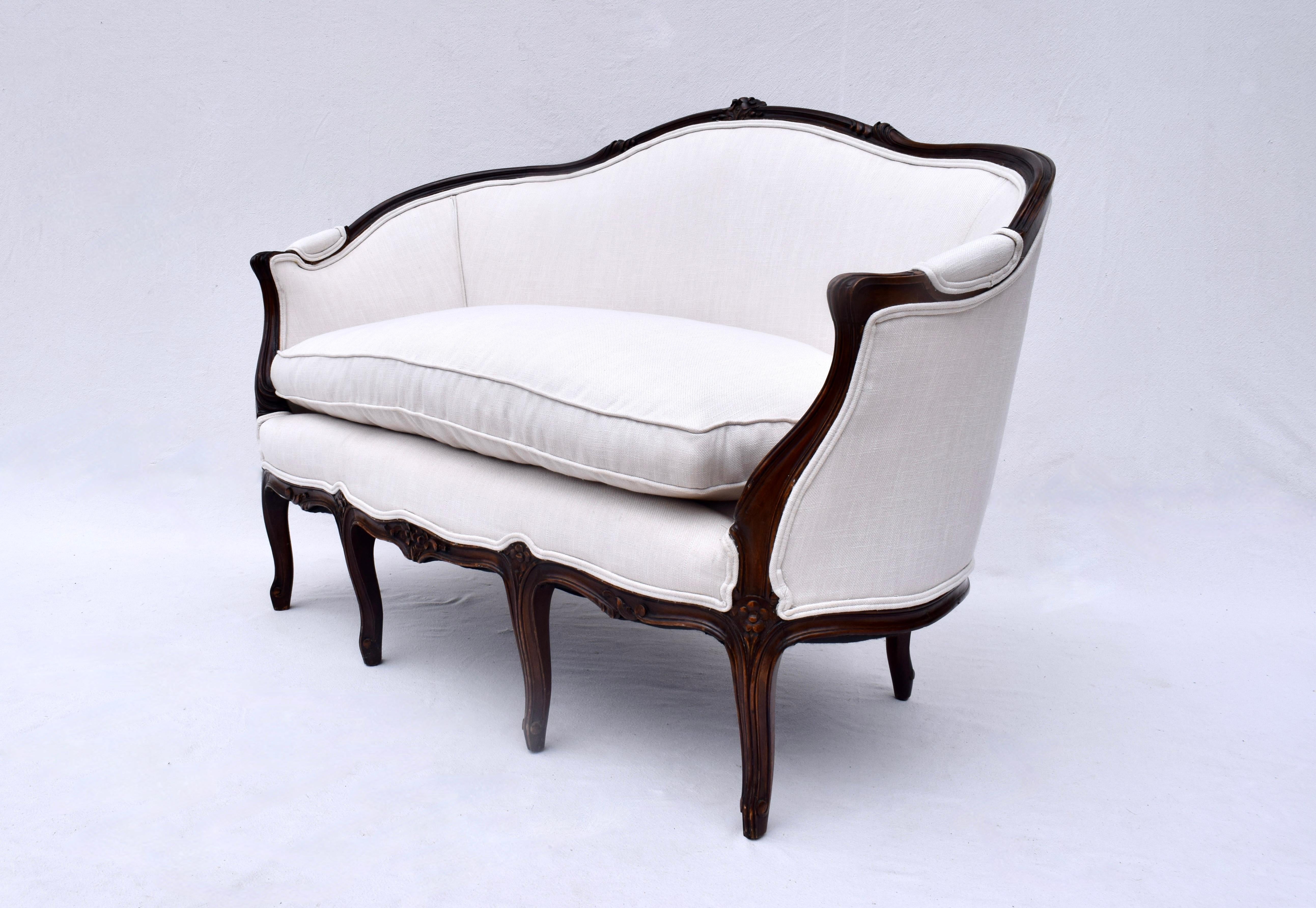Hand-Carved Antique French Louis XV Canape Settee Sofa For Sale