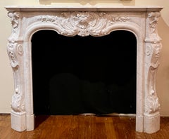 Antique French Louis XV Carrara Marble Mantel, Circa 1860.