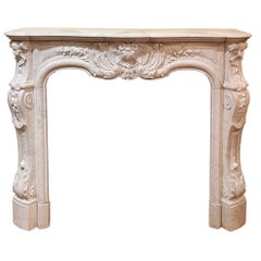 Antique French Louis XV Carrara Marble Mantel, Circa 1860.