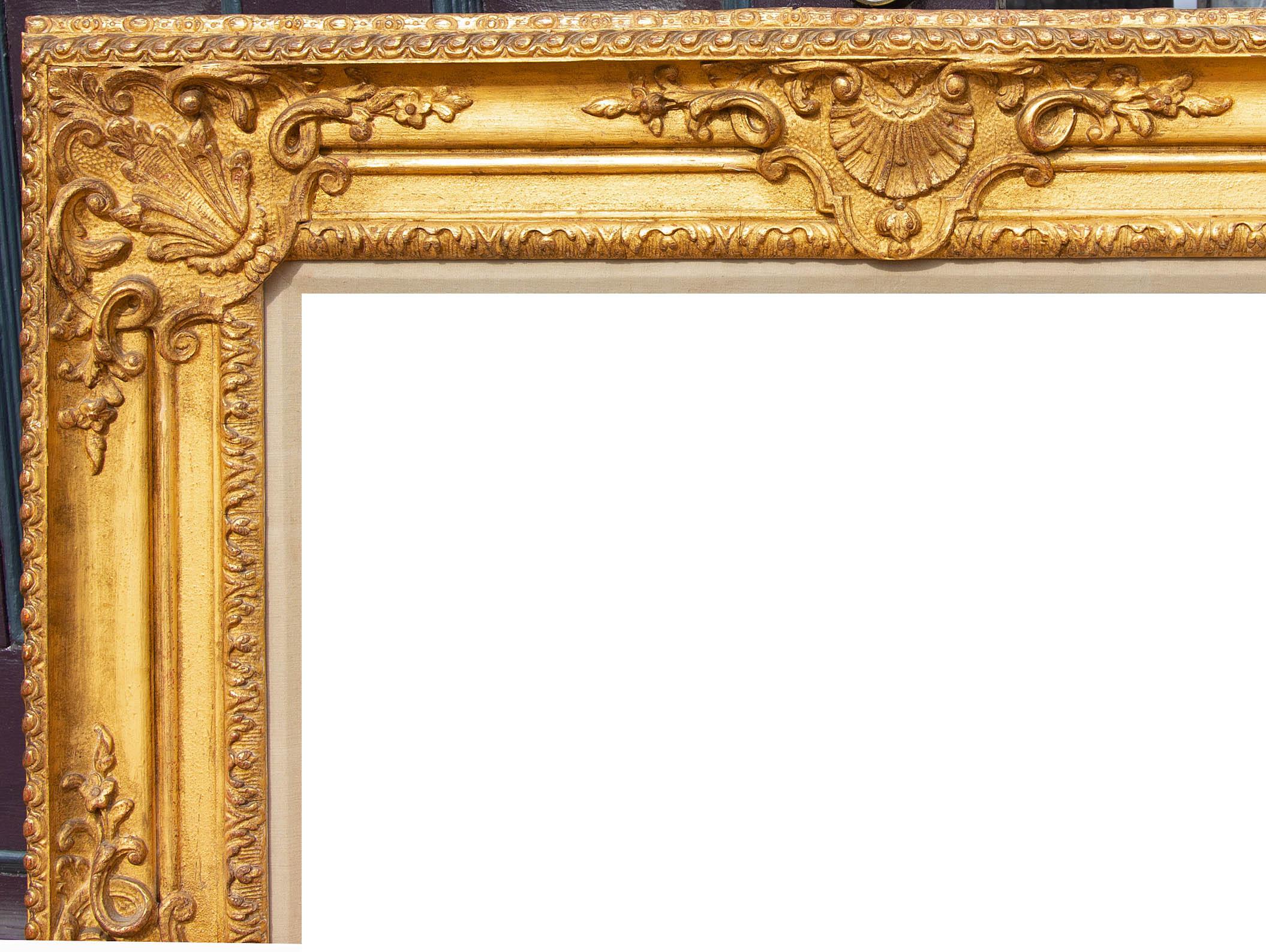 Antique hand carved and gilt Louis XV style picture or mirror frame. Very fine carving. Frame dates from the early 20th century. Rabbet measures 26