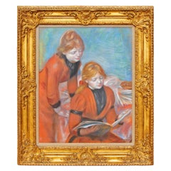 Antique French Louis XV Carved and Gilt Frame with Pastel Painting After Renoir