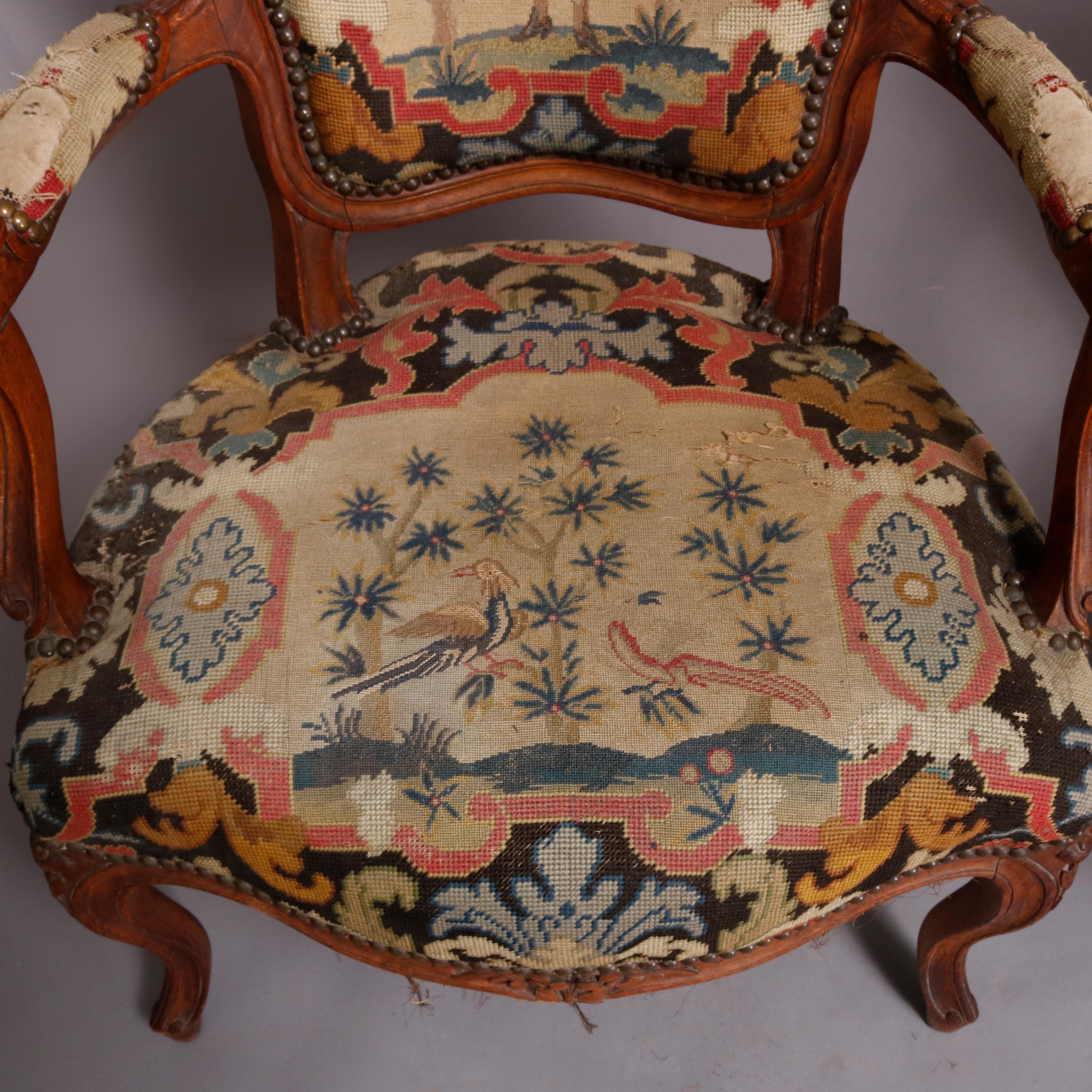 French Louis XV Carved Fruitwood & Pictorial Needlepoint Fauteuils, circa 1790 5
