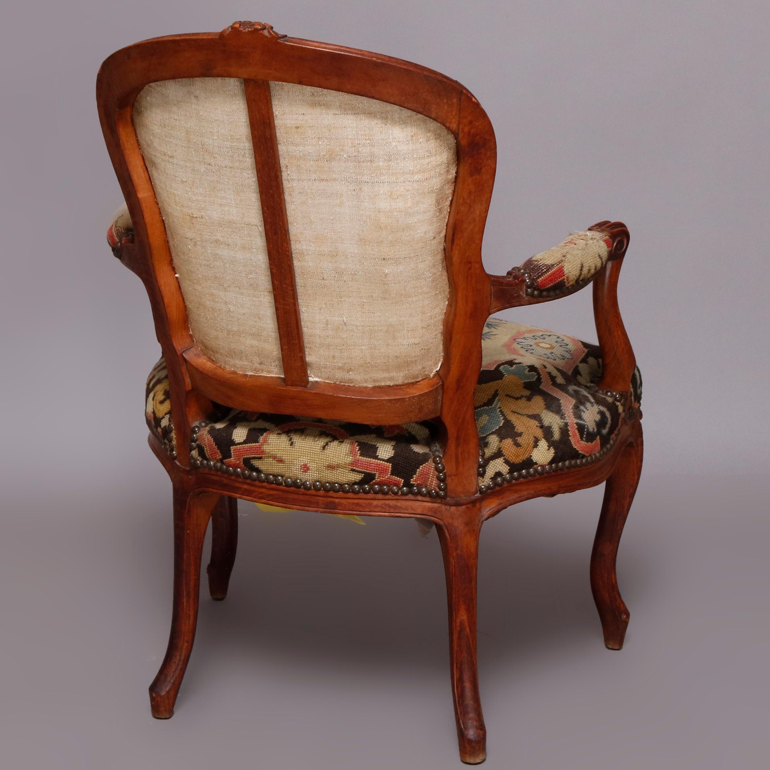 French Louis XV Carved Fruitwood & Pictorial Needlepoint Fauteuils, circa 1790 6