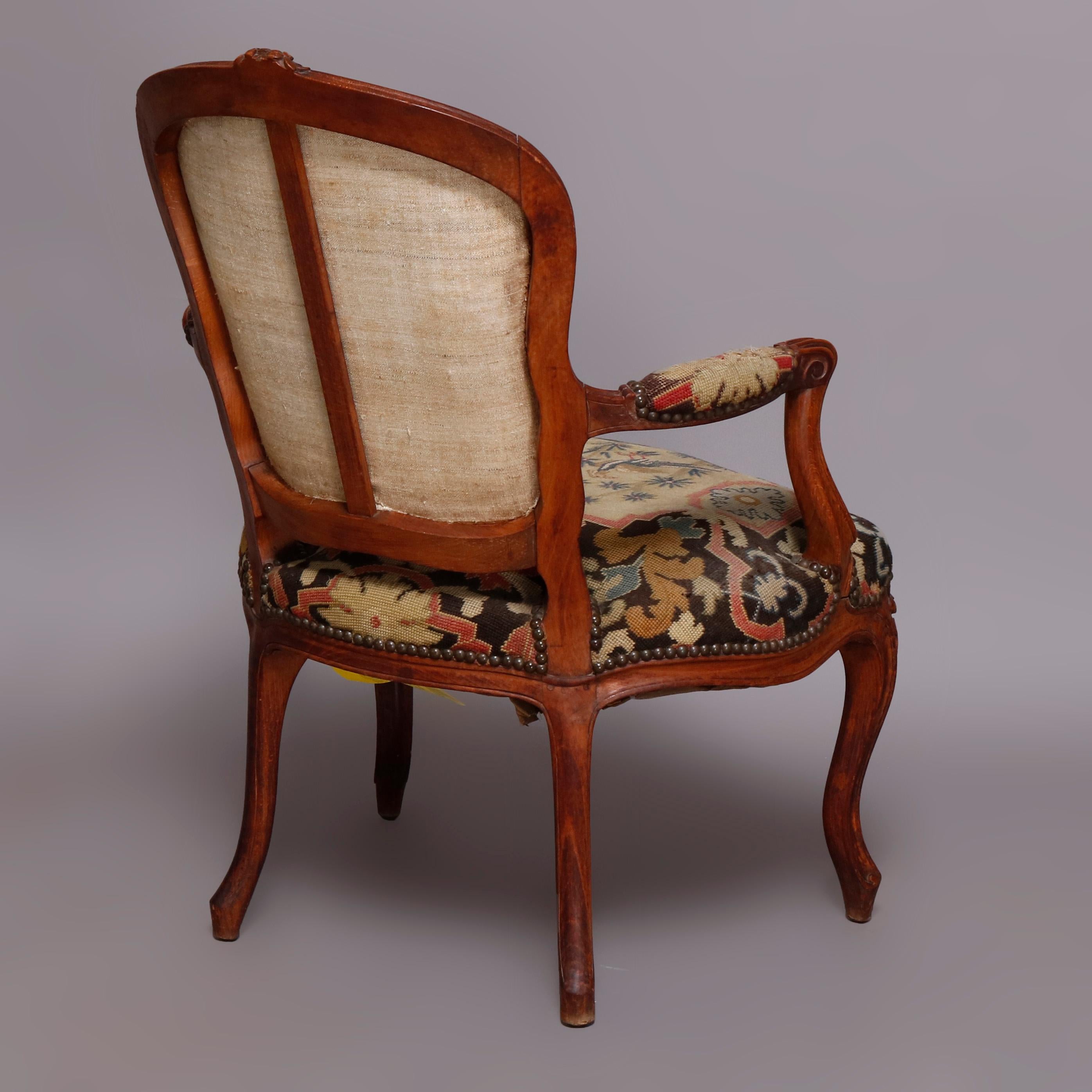 French Louis XV Carved Fruitwood & Pictorial Needlepoint Fauteuils, circa 1790 8