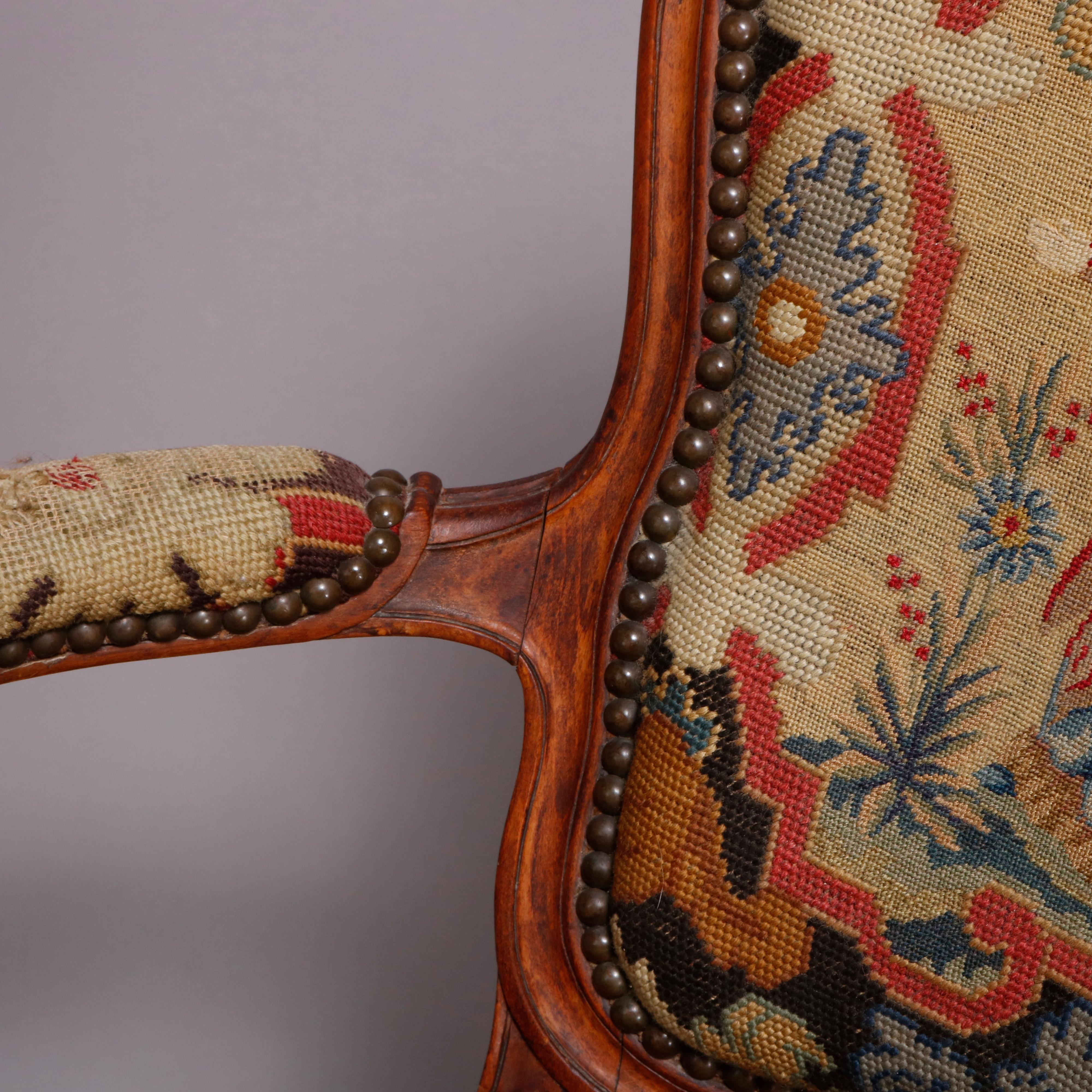 French Louis XV Carved Fruitwood & Pictorial Needlepoint Fauteuils, circa 1790 9