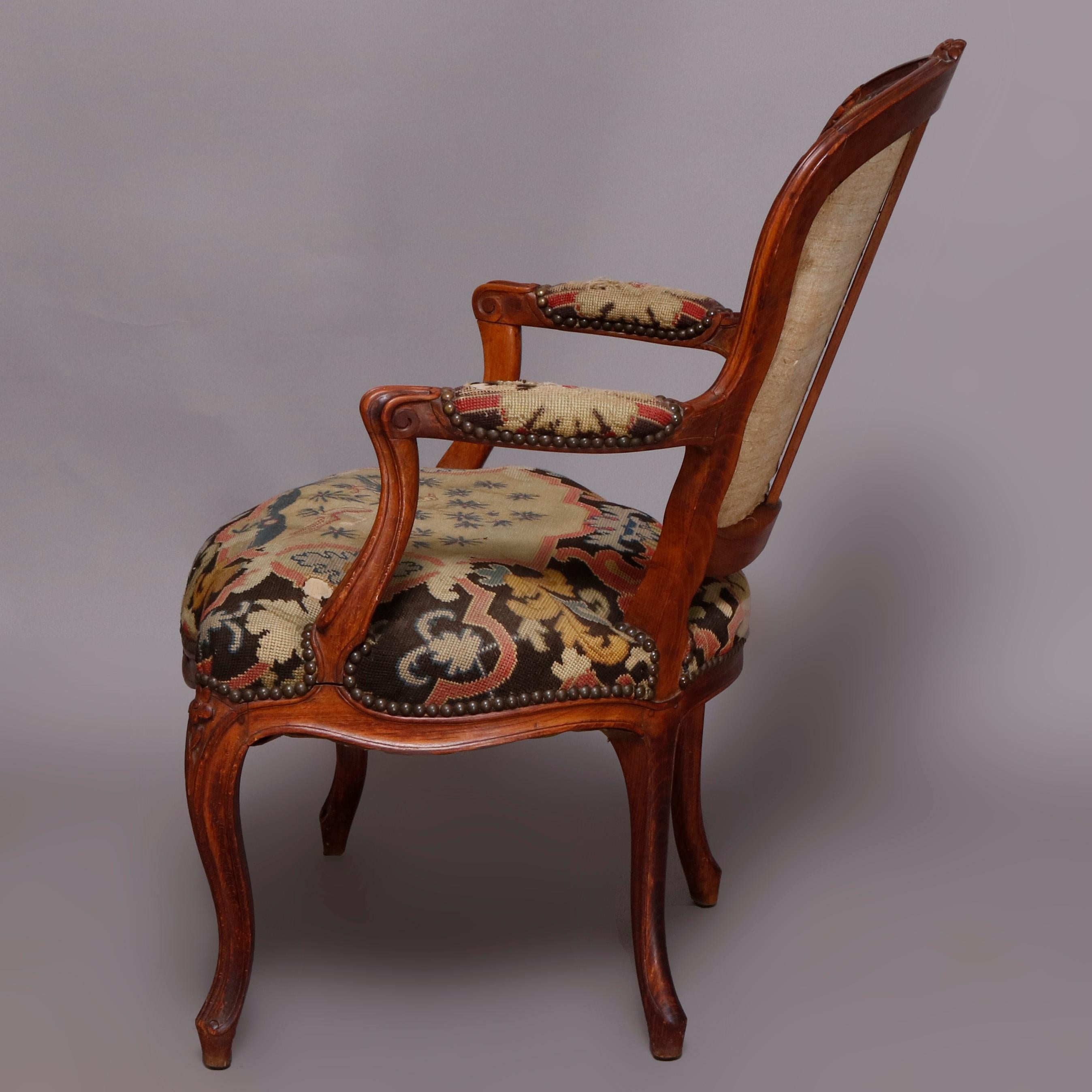 French Louis XV Carved Fruitwood & Pictorial Needlepoint Fauteuils, circa 1790 11