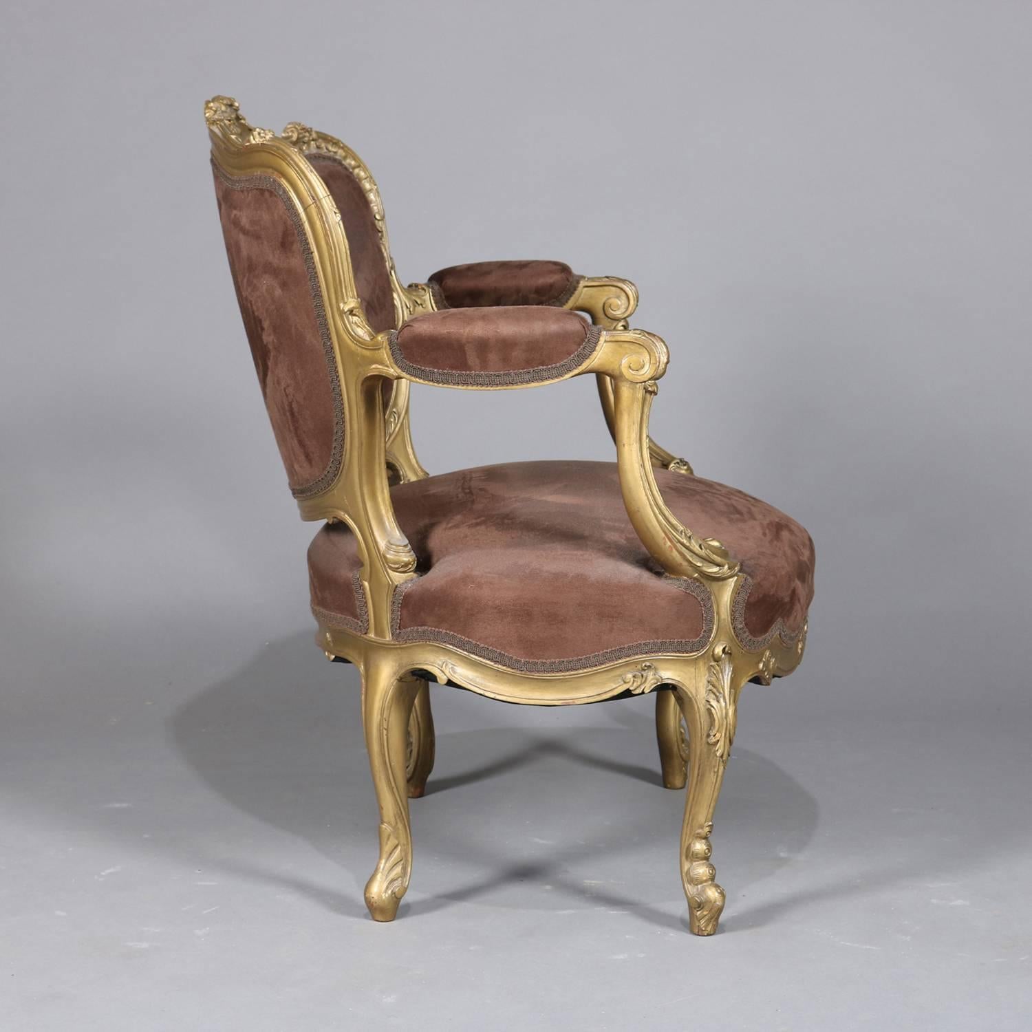 Upholstery Antique French Louis XV Carved Giltwood Large Fauteuil ‘Chair-and-a-Half’