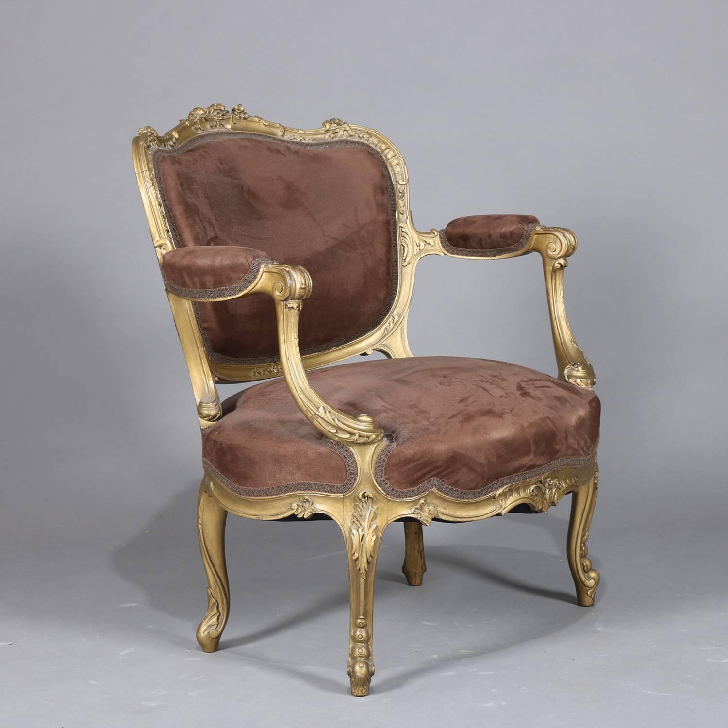 Antique French Louis XV Carved Giltwood Large Fauteuil ‘Chair-and-a-Half’ 1