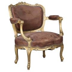 Antique French Louis XV Carved Giltwood Large Fauteuil ‘Chair-and-a-Half’