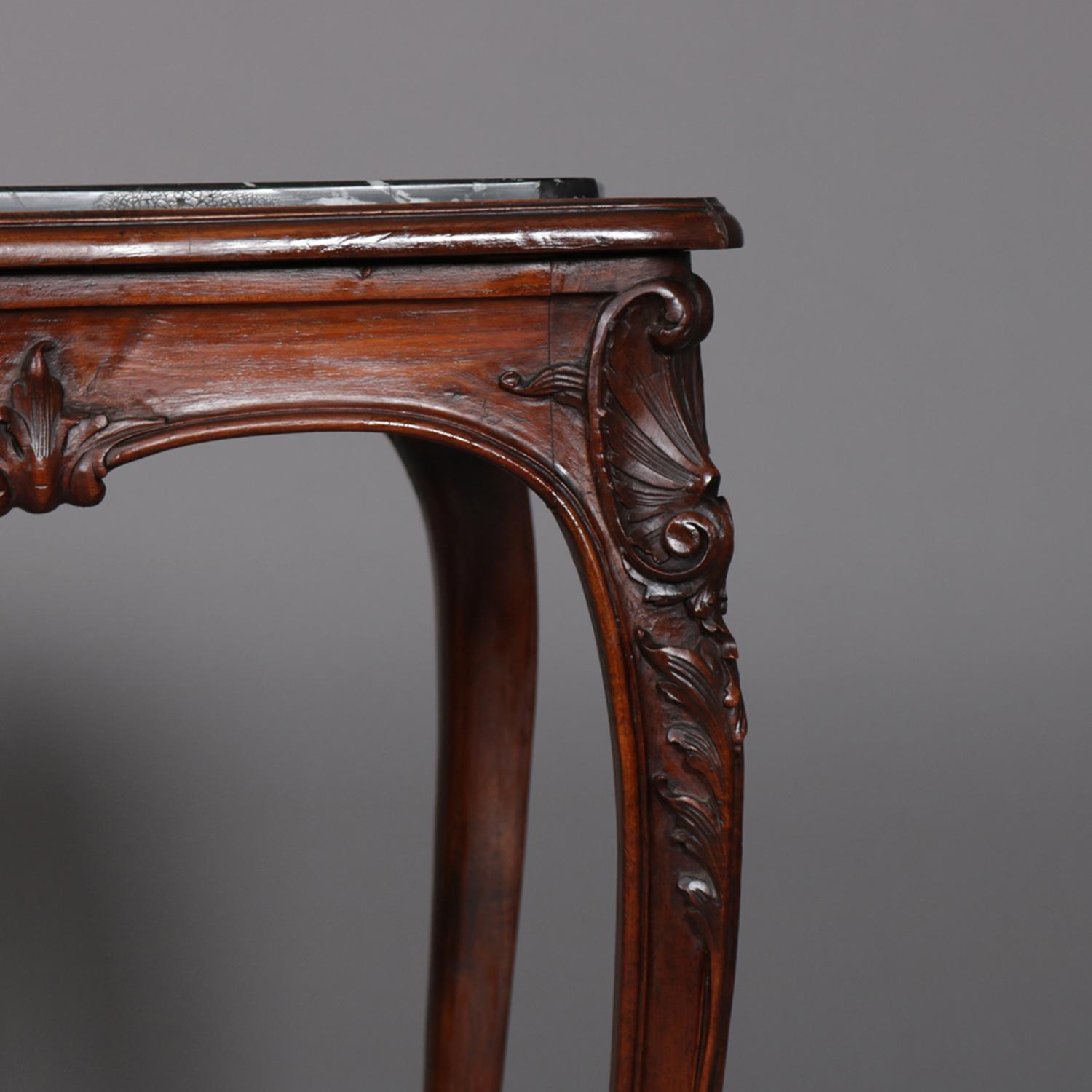 Antique French Louis XV Carved Mahogany and Marble Top Center Table 6
