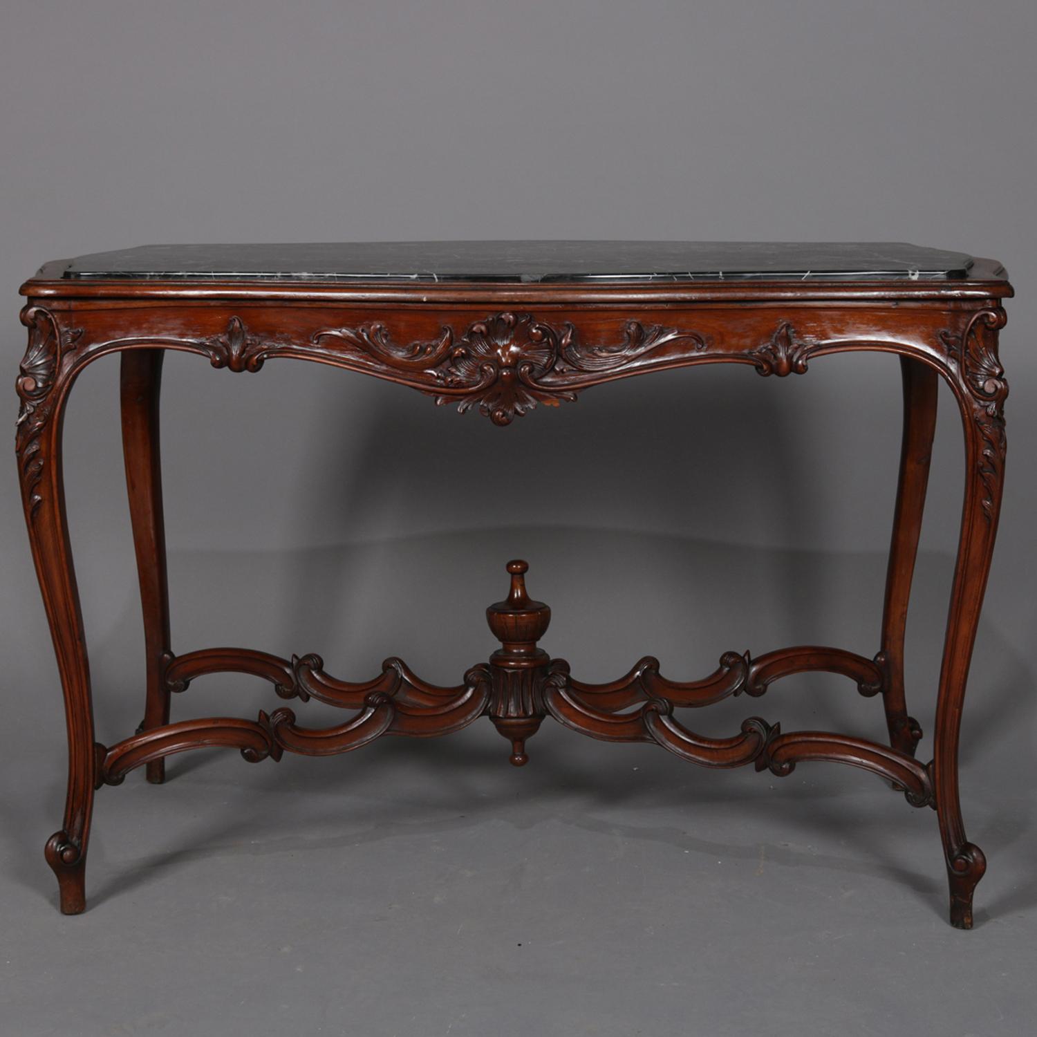 Antique French Louis XV Carved Mahogany and Marble Top Center Table im Zustand „Gut“ in Big Flats, NY