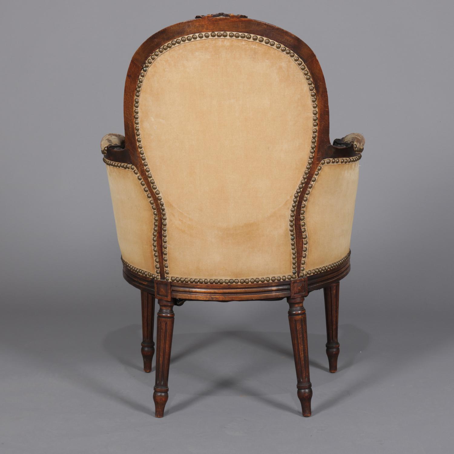 Antique French Louis XV Carved Mahogany and Tapestry Armchair, circa 1875 1