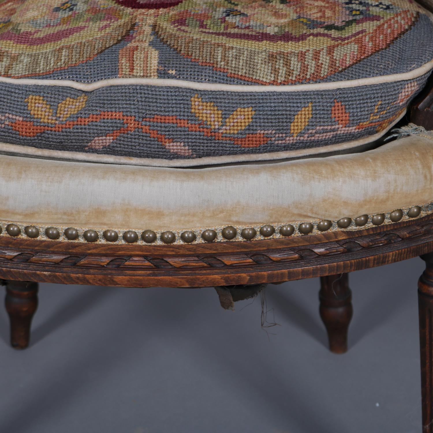 Antiker französischer Louis-XV-Sessel aus geschnitztem Mahagoni und Wandteppich, um 1875 1