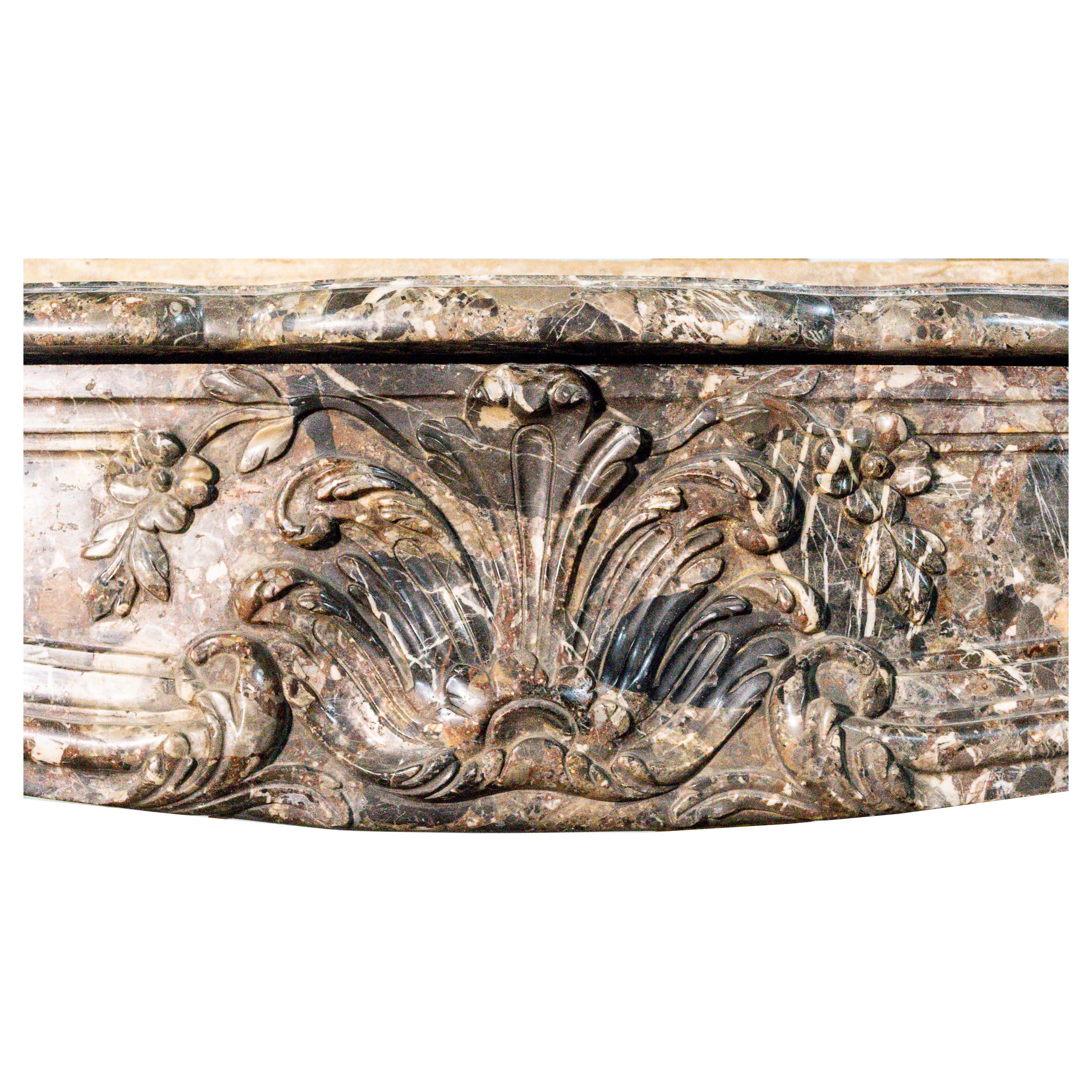 Rococo Antique French Louis XV Carved San Giorgio Breccia Marble Fireplace Mantel For Sale