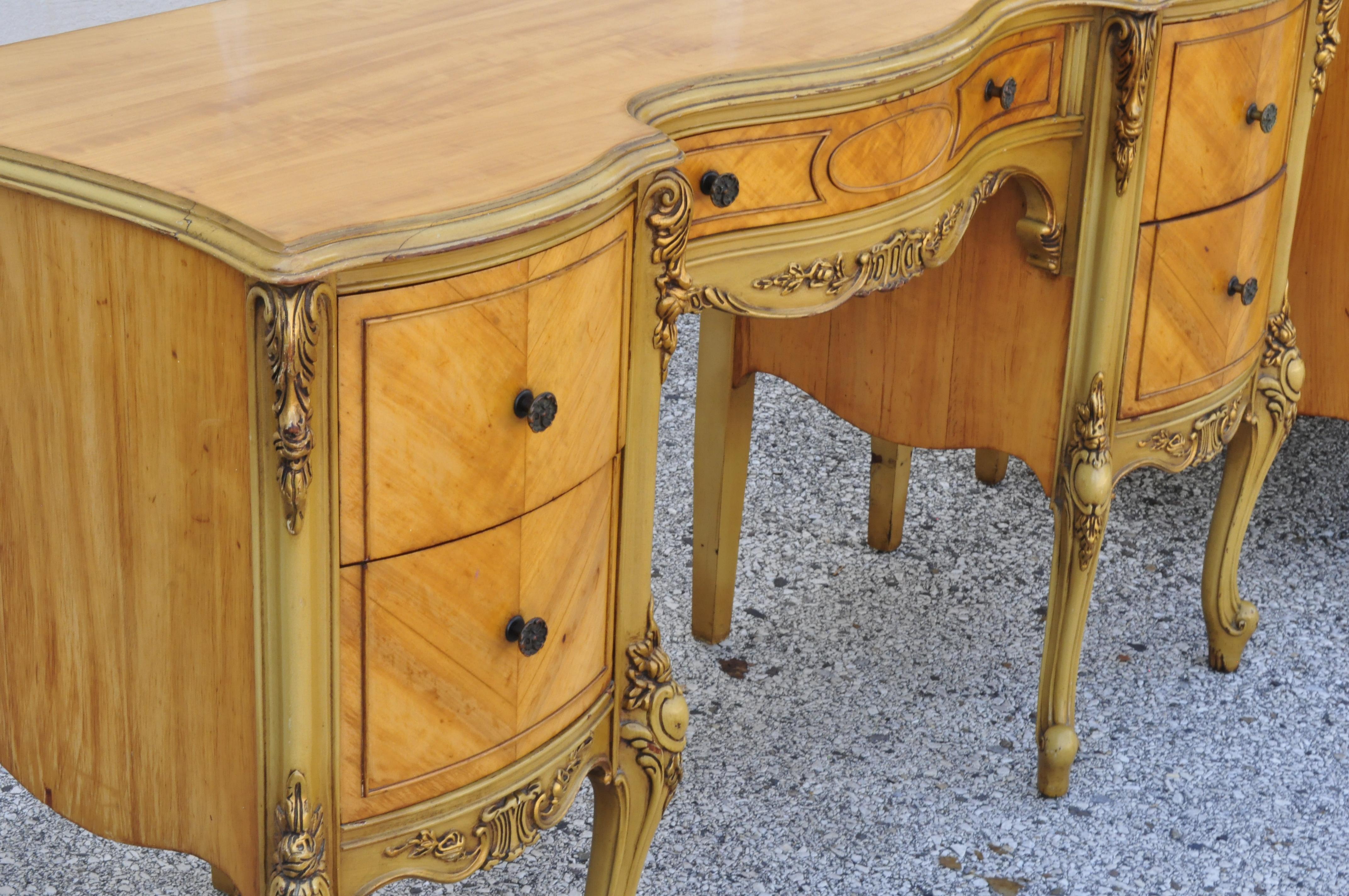 Antique French Louis XV Carved Satinwood 9 Pc Bedroom Set Dresser Vanity Mirror For Sale 4