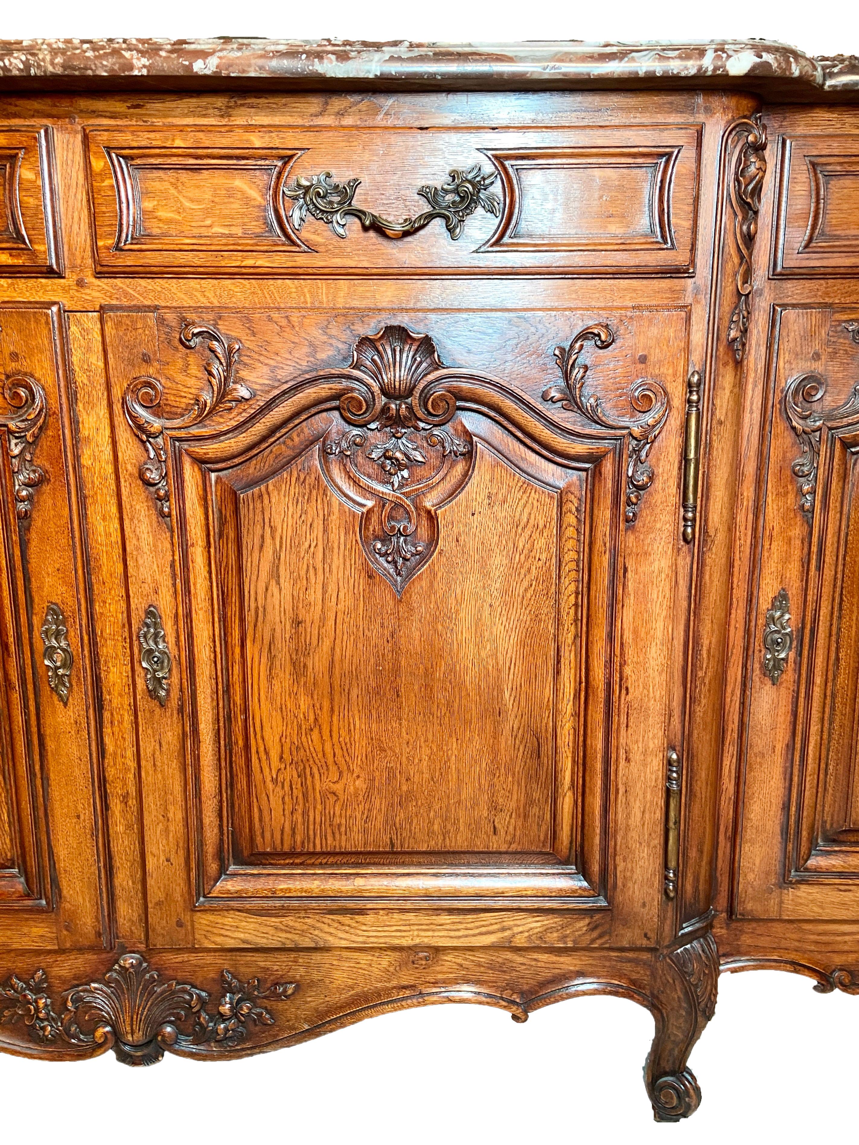 Antique French Louis XV Carved Walnut and Marble Sideboard, Circa 1880 In Good Condition In New Orleans, LA