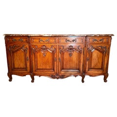 Antique French Louis XV Carved Walnut and Marble Sideboard, Circa 1880