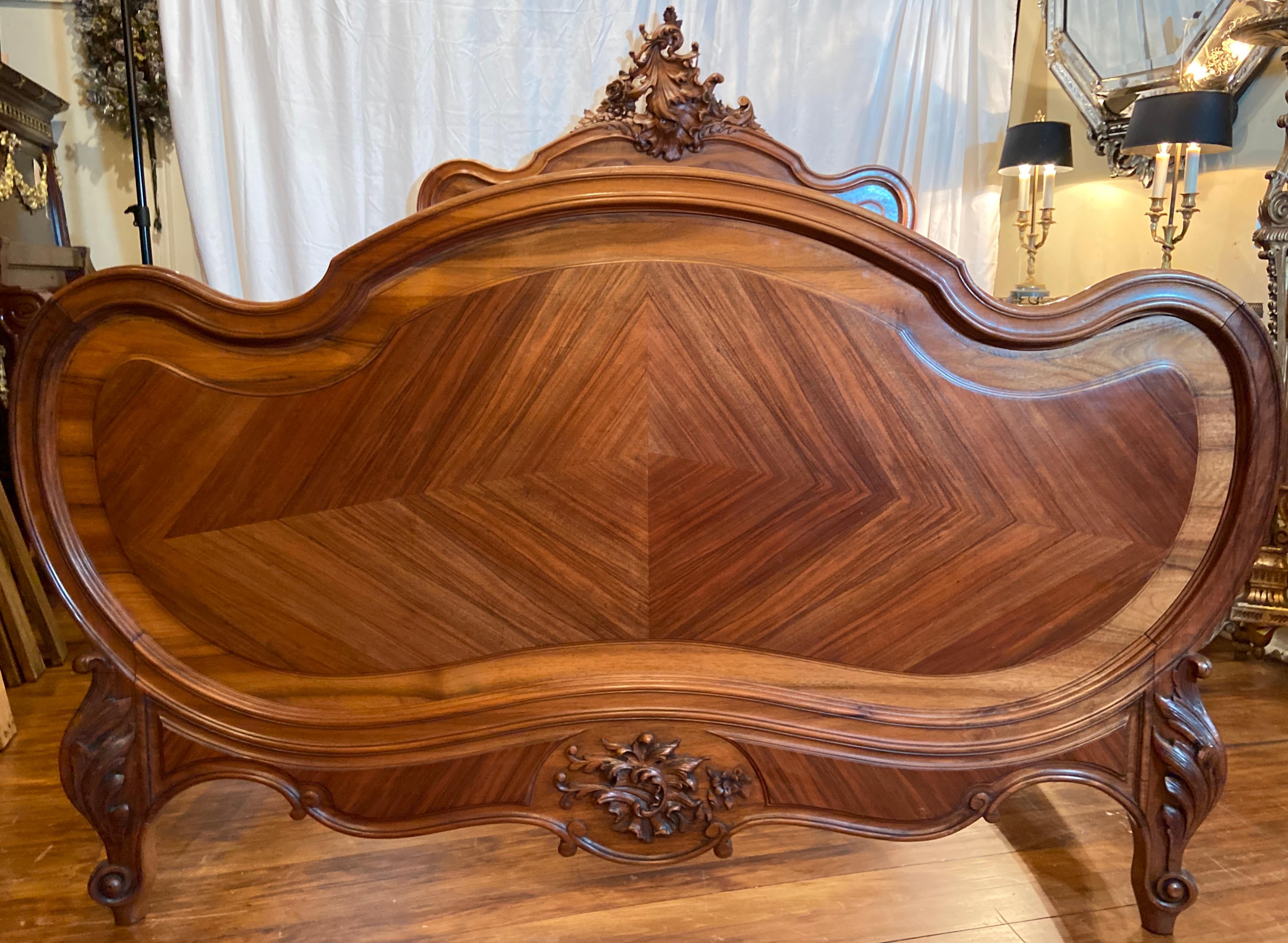 Antique French Louis XV Carved Walnut Bed, Circa 1880-1890 1