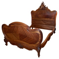 Antique French Louis XV Carved Walnut Bed, Circa 1880-1890