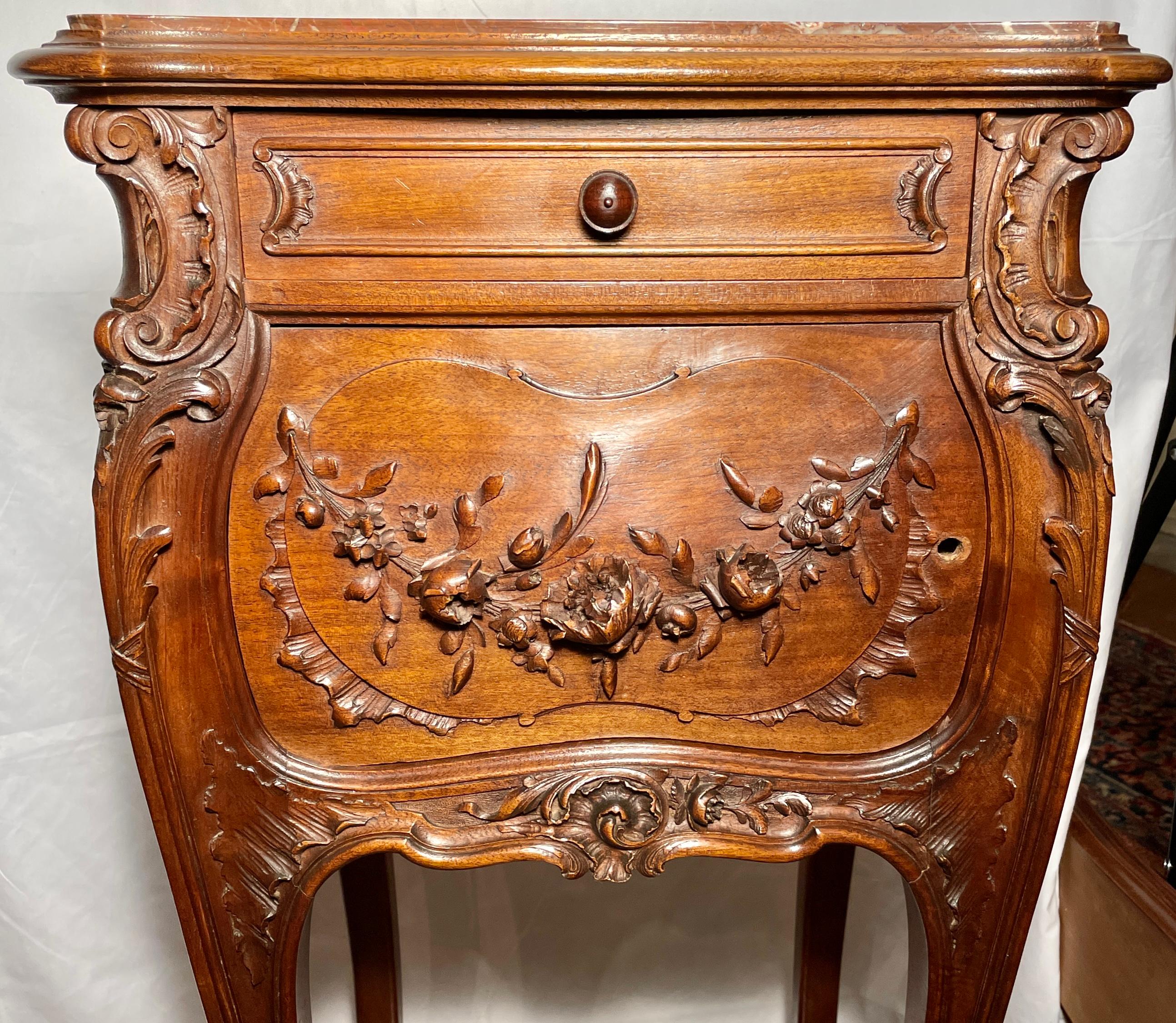 Antique French Louis XV Carved Walnut Bedroom Suite Signed 