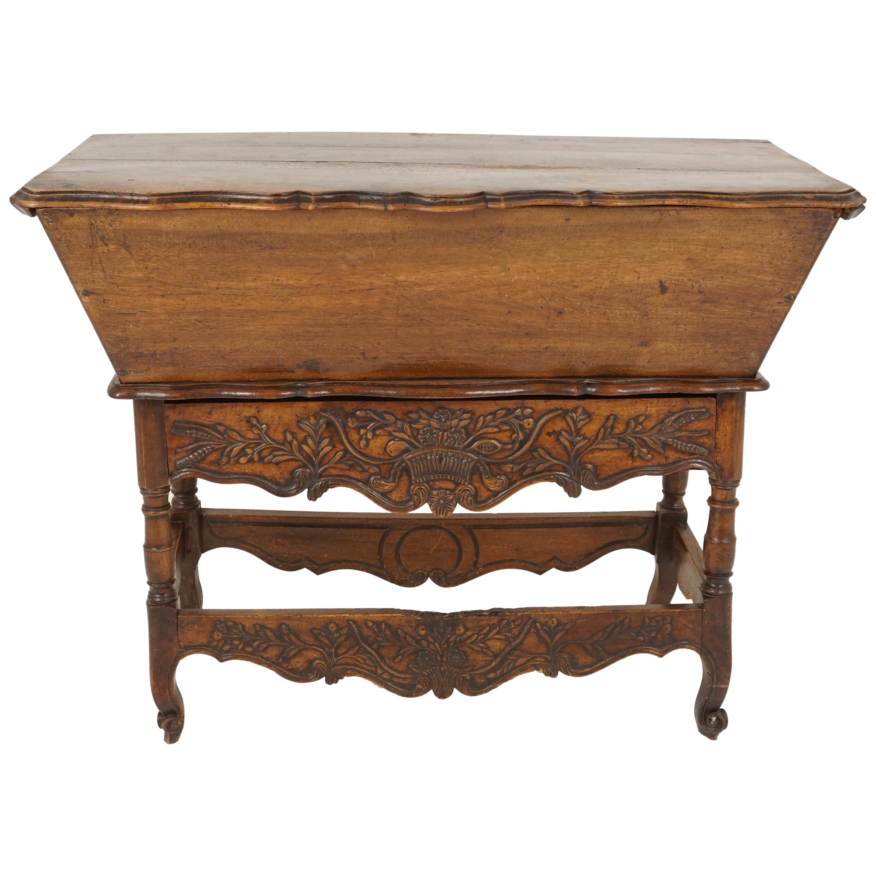 Antique French Louis XV Carved Walnut Dough Box, France, 1880, H196 For Sale