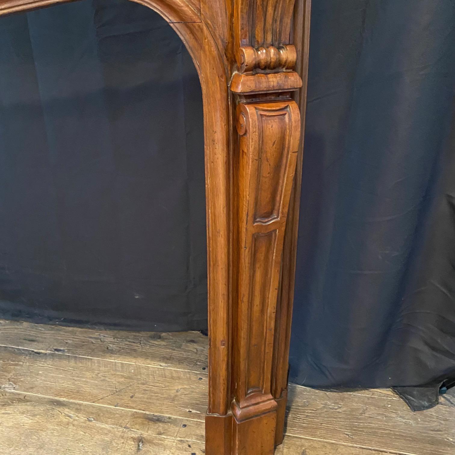 Antique French Louis XV Carved Walnut Fireplace Mantel 9