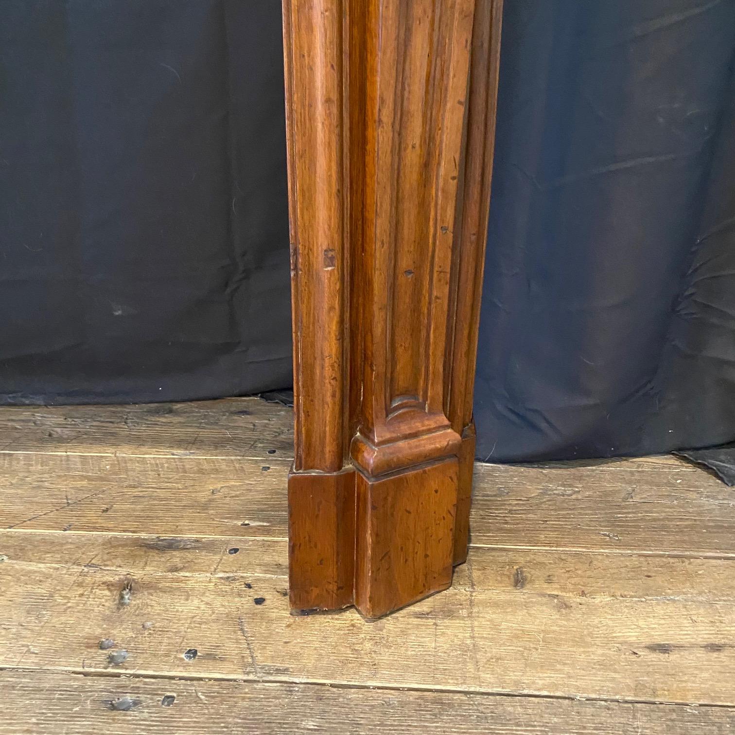 Antique French Louis XV Carved Walnut Fireplace Mantel 1